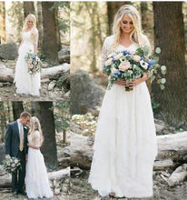 Load image into Gallery viewer, Bohemian Forest A Line V Neck Half Sleeves Sweetheart Lace Chiffon Wedding Dresses RS273