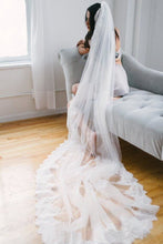 Load image into Gallery viewer, Alencon Lace Trim Long Ivory Veil for Wedding Wedding Veil RS867