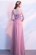 Load image into Gallery viewer, Elegant A-Line Pink Tulle Off the Shoulder Sweetheart Lace up Prom Bridesmaid Dresses RS572