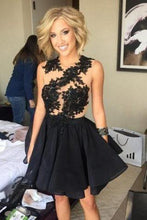 Load image into Gallery viewer, Black Short Appliques Sleeveless Backless Prom Dress Homecoming Dresses pst0967