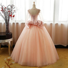 Load image into Gallery viewer, Vintage Pink Flower Long Sleeves Puffy Tulle Long Quinceanera Dress Prom Dresses RS428