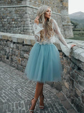 Load image into Gallery viewer, High Fashion Two-Piece Long Sleeves Homecoming Dress White Lace Top with Tutu Skirt RS122