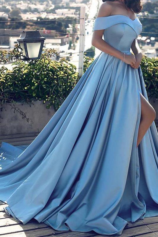 Blue Off-the-shoulder Ball Gown Split Princess Beach Quinceanera Dresses RS120