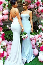 Load image into Gallery viewer, Sweetheart Sweep Train Open Back Mermaid Spaghetti Straps Bridesmaid Dresses RS212