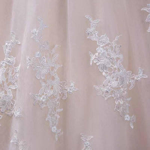 Unique A Line Lace Appliques Cap Sleeves Ivory V Neck Beads Wedding Dresses RS839