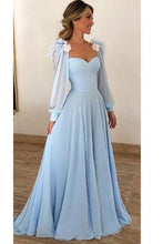 Load image into Gallery viewer, Blue Long Sleeves Sweetheart Prom Dresses A Line Long Evening Dresses RS307