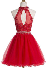 Load image into Gallery viewer, Two-piece Scoop Short Red Beaded Homecoming Dress with Appliques Sequins RS485