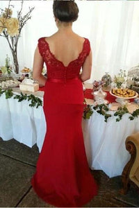 Red Button Backless Plus Size Mermaid Cap Sleeves V-neck Long Lace Bridesmaid Dresses RS802