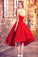 Princess Sweetheart Red Satin with Ruffles Asymmetrical High Low Classic Prom Dresses RS622