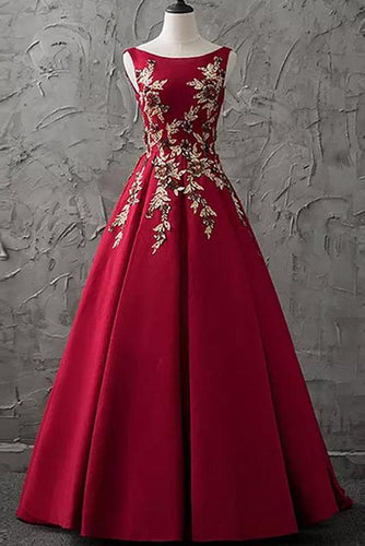 Chic Burgundy Cheap Scoop Long Lace up Satin Sleeveless Prom Dresses RS88