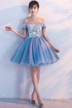 Load image into Gallery viewer, Cute A Line Off the Shoulder Above Knee Blue Short Prom Dresses Homecoming Dresses RS946