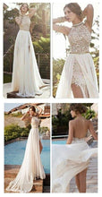 Load image into Gallery viewer, 2024 Sexy Lace Backless Long Chiffon High Neckline Halter Side Slit Prom Dress Wedding Dress