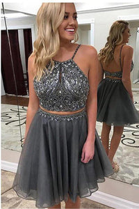 Chic Two Piece Backless A Line With Sequins Homecoming Dresses