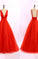Red V-neck Backless Long Tulle Prom Dresses Evening Dresses RS494