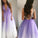 Ombre Open Back Deep V Neck Long Tulle Purple Backless Beading Prom Dresses RS77