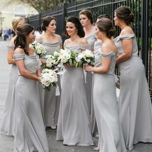 A Line Off the Shoulder Grey Chiffon Cheap Long Prom Dresses Bridesmaid Dresses RS262