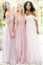 Load image into Gallery viewer, New Style A Line Tulle Sweetheart Off the Shoulder Long Ruffles Bridesmaid Dresses RS286