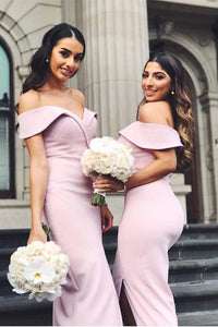 Mermaid Pink Off the Shoulder Sweetheart Prom Dresses Long Bridesmaid Dresses RS915