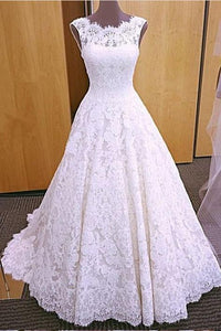 Chic Romantic Open Back A line Short Train Lace Ivory Long Wedding Dresses RS149