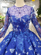 Load image into Gallery viewer, Ball Gown Blue Round Neck Prom Dresses with Beads Lace up Quinceanera Dresses RS784