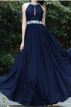 Load image into Gallery viewer, Sexy A-Line Beads Halter Cheap Royal Blue Simple Chiffon Backless Prom Dresses RS431