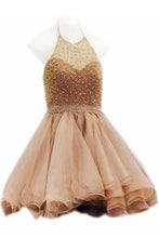 Load image into Gallery viewer, Modest Halter Short Beaded Tulle Cute Mini Homecoming Dresses RS96