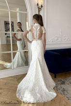 Load image into Gallery viewer, Lace Mermaid High Neck Short Sleeve Bridal Dress Wedding Dress