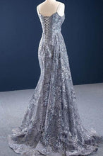 Load image into Gallery viewer, Mermaid Lace Grey Sleeveless Spaghetti Straps Long Formal Evening Dress