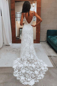 Rose Lace Sweetheart Boho Wedding Dresses Spaghetti Strap Beach Wedding Dresses RS381