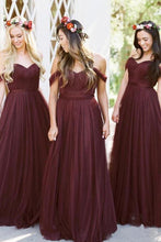 Load image into Gallery viewer, New Style A Line Tulle Sweetheart Off the Shoulder Long Ruffles Bridesmaid Dresses JS286