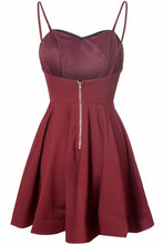 Load image into Gallery viewer, Simple A-Line Spaghetti Straps Satin Burgundy Short Homecoming Dress With Pleats RS13
