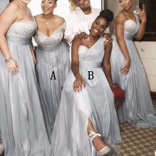 Load image into Gallery viewer, A Line Sweetheart Grey Beading One Shoulder Bridesmaid Dresses RS282