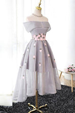 Load image into Gallery viewer, A Line Off Shoulder Grey High Low Homecoming Dress Cocktail Dresses Graduation Dresses RS94