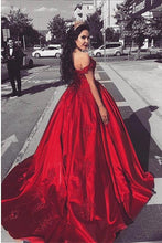Load image into Gallery viewer, Ball Gown Off the Shoulder Red Satin Lace up Quinceanera Dresses with Appliques RS101