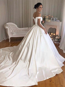 Simple Princess Ivory Ball Gown Sweetheart Satin Off the Shoulder Wedding Dresses RS193