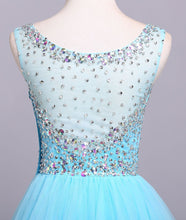 Load image into Gallery viewer, Ball Gown Blue Scoop Sequins Organza Long Prom Dresses Elegant Party Dresses RS165