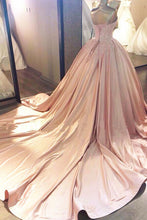 Load image into Gallery viewer, Ball Gown Pink Strapless Appliques Sweetheart Sweep Train Satin Evening Dresses RS775
