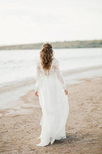 Load image into Gallery viewer, Elegant A Line See Through Long Sleeve Lace Appliques Ivory Beach Wedding Dresses RS873