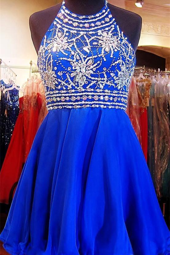 Royal Blue Sparkle Beautiful Chiffon Fashion Beading Sweet 16 Dress RSR67