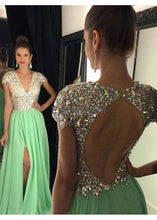 Load image into Gallery viewer, Green Beads Green prom dresses Open back prom dresses Sexy prom dresses prom dress online 16120