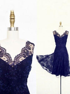 Simple-dress Vintage Short Prom Dresses Lace Royal Blue Bridesmaid Dresses RS538