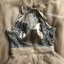 Load image into Gallery viewer, Long Custom High Neck Gray Sparkly Cocktail Evening Party Prom Dresses Online PD0170