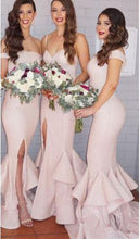 Load image into Gallery viewer, 2024 Sexy Mermaid Ruffles Front Split Off-the-shoulder Sleeveless Bridesmaid Dress RS329