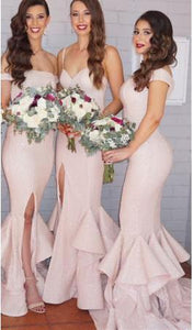 2024 Sexy Mermaid Ruffles Front Split Off-the-shoulder Sleeveless Bridesmaid Dress RS329