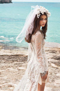 Spanish Summer Long Sleeve A-Line Lace Boho Beach Appliques Wedding Dresses RS270