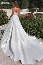 Load image into Gallery viewer, Satin Neckline A-line Open Back Lace Wedding Dress With Pockets Lace Appliques RS497