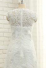 Load image into Gallery viewer, A Line V Neck Vintage High Low Capped Sleeves Lace Appliques Wedding Dresses RS332