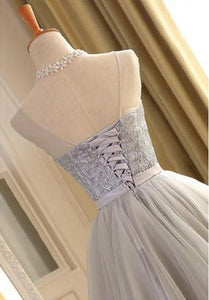 Cute A Line Sleeveless Scoop Short Silver Lace up Tulle Homecoming Dresses with Bowknot RS589