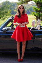 Load image into Gallery viewer, Red Cocktail Dress Sexy Long sleeve Backless Lace homecoming Dress