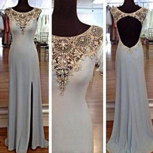 Load image into Gallery viewer, 2024 Mermaid Open Back Scoop Slit Cap Sleeve Beads Long Chiffon Elegant Prom Dresses RS825